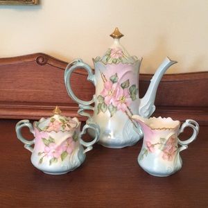 Hand painted Coffee pot, sugar bowl, creamer